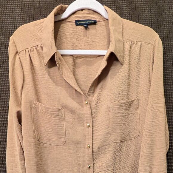 Adrienne Vittadini Womens Size XL Long Sleeve Beige Button Front Blouse - Picture 1 of 6